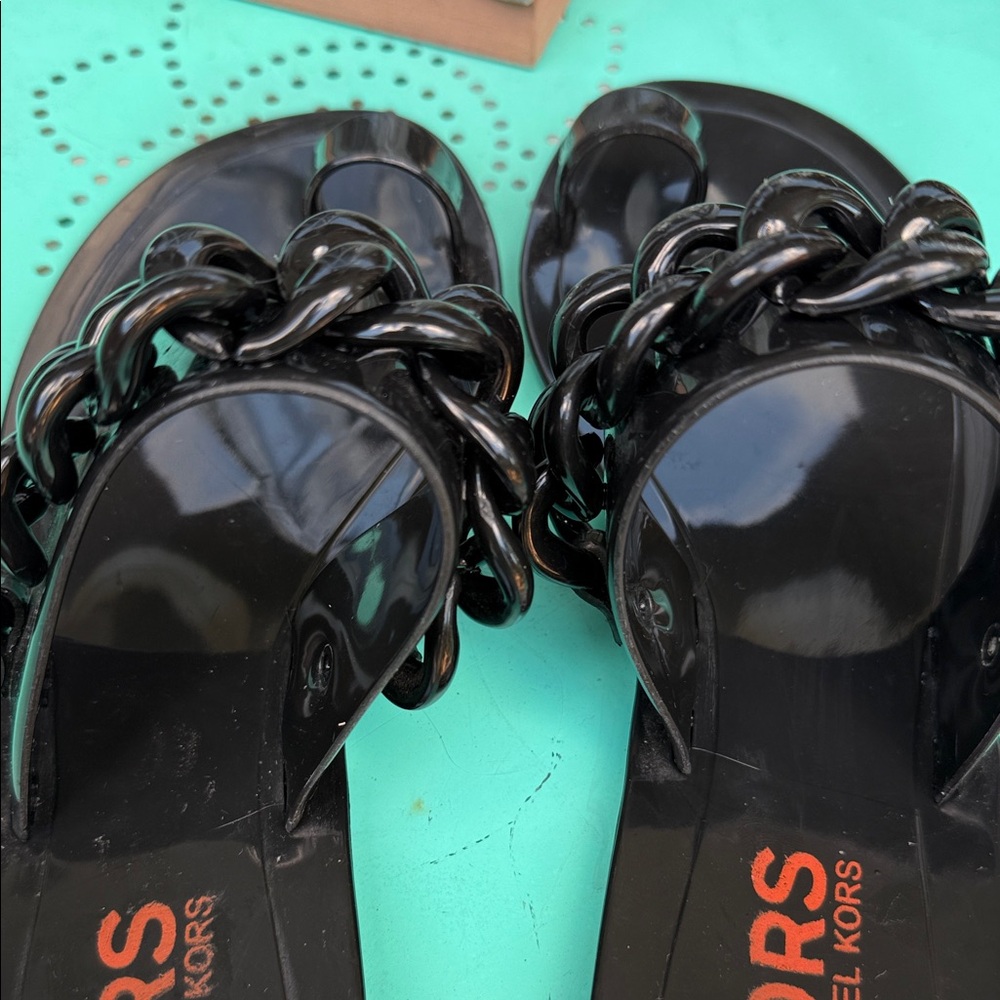Michael Kors Glossy Black Chain Sandals - Picture 7 of 8